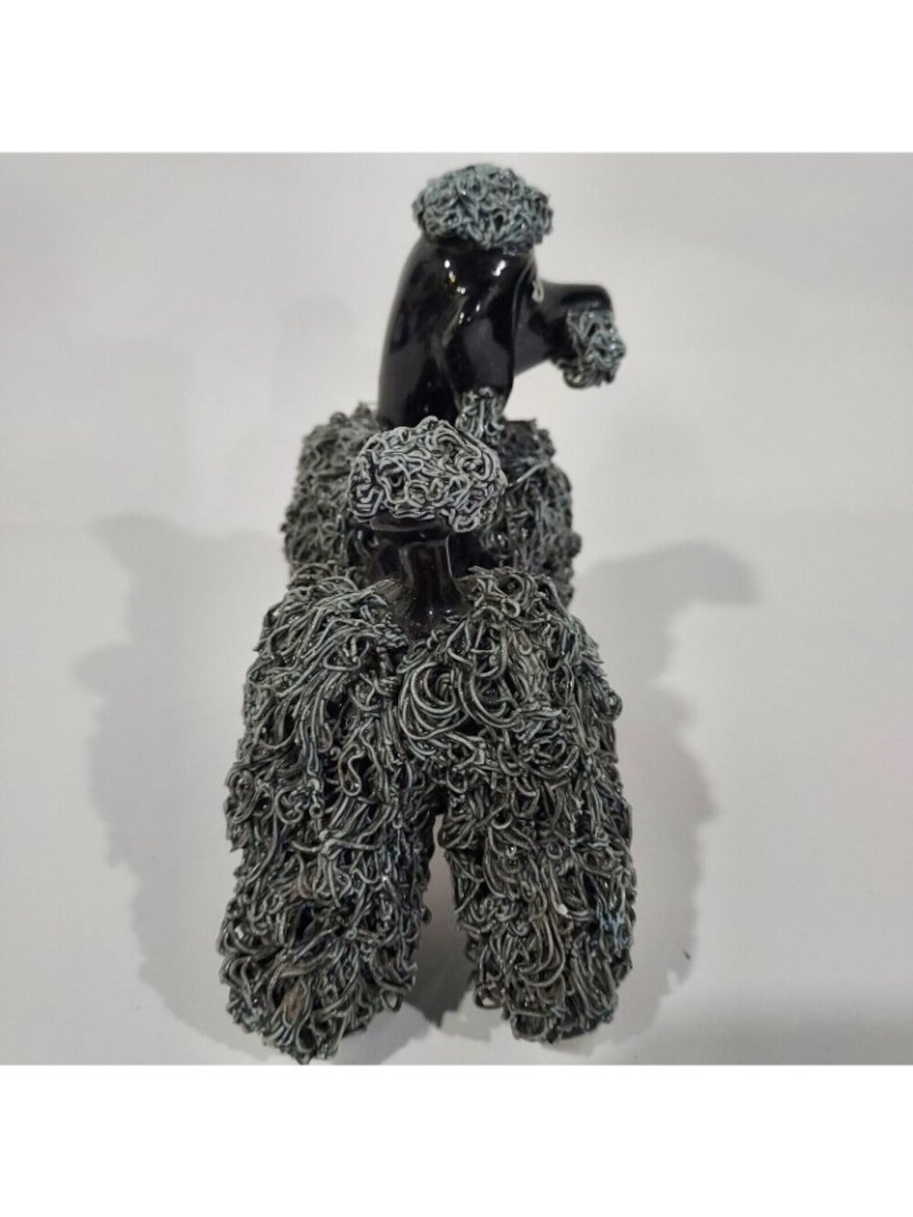 MCM Spaghetti Poodle Standing Dog Figurine Black Base Gray Fur 1950's - Picture 11 of 14